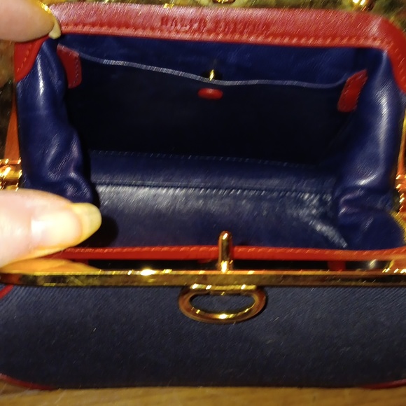 NWOT RALPH LAUREN RED LEATHER/NAVY FABRIC HANDBAG - Picture 5 of 10